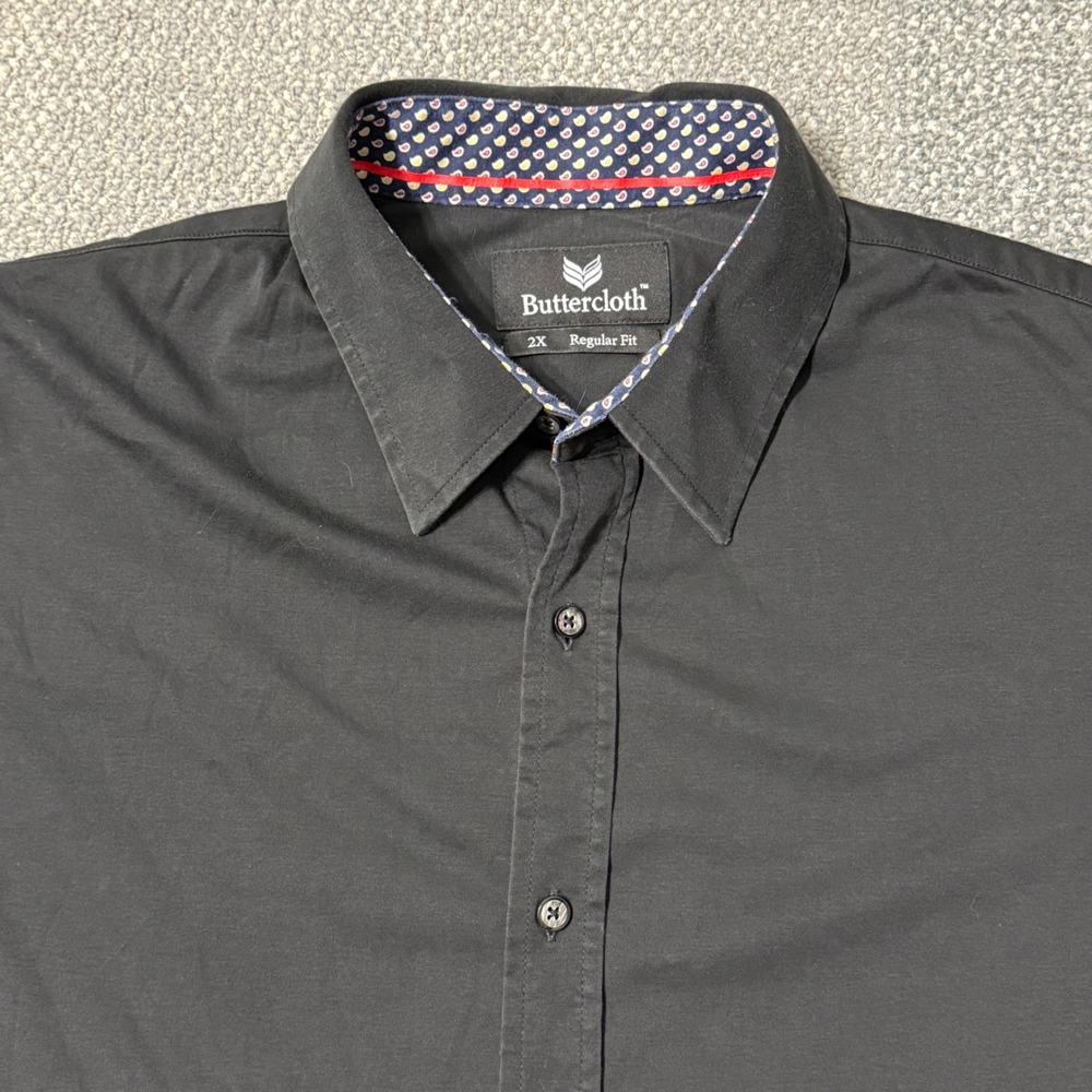 Buttercloth Button Up Shirt Mens 2X Black‎ Short Sleeve Cotton Casual Preppy